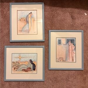Set of 3 Framed Southwestern-Inspired Blue Art Prints